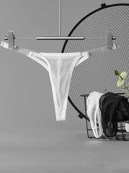 Men's Mesh Transparent Belt Low Rise Thong - DZK055
