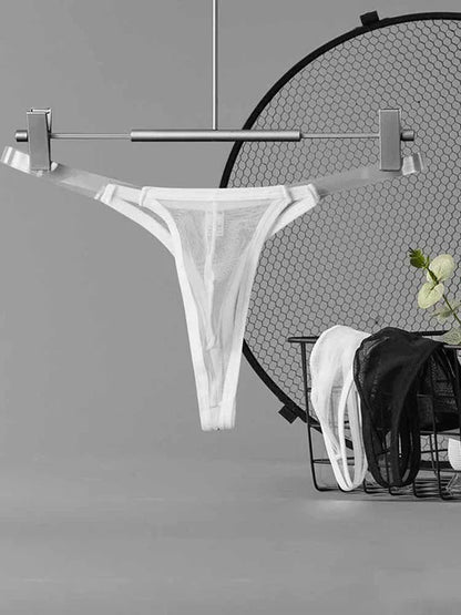 Men's Mesh Transparent Belt Low Rise Thong - DZK055