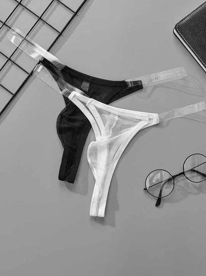 Men's Mesh Transparent Belt Low Rise Thong - DZK055