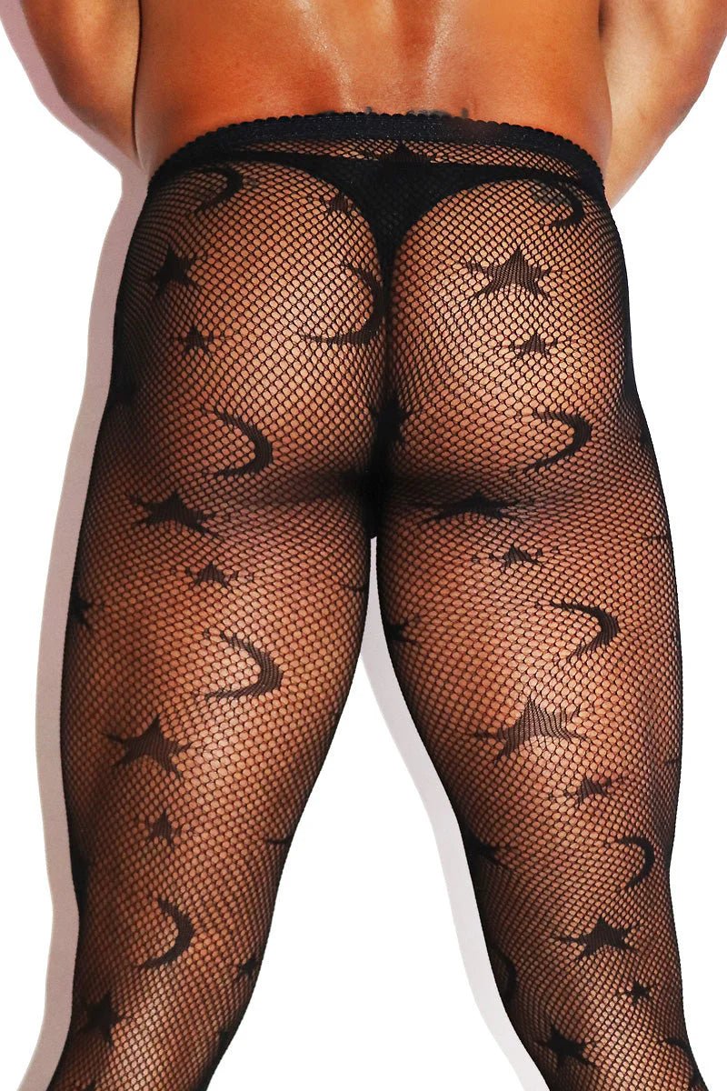 Men’s Mystic Fishnet Tights Set with Star & Moon Pattern - CW038