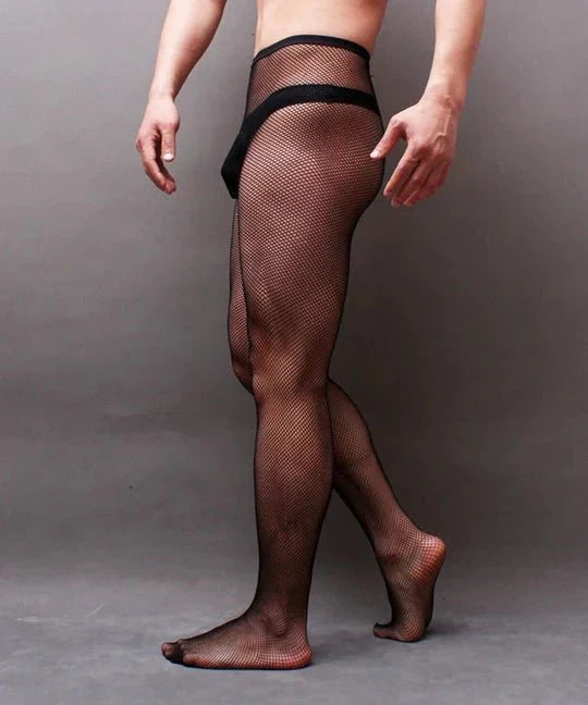 Men's Open Crotch Rhinestone Fishnet Pantyhose - CW026