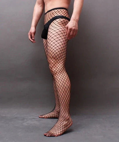 Men's Open Crotch Rhinestone Fishnet Pantyhose - CW026