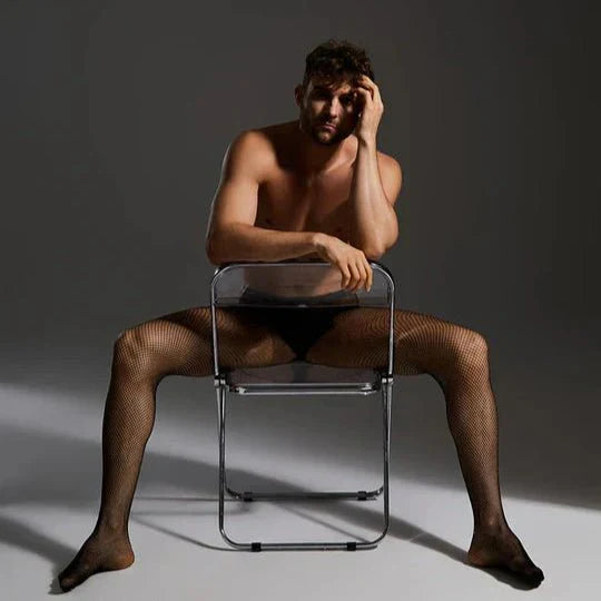 Men's Open Crotch Rhinestone Fishnet Pantyhose - CW026