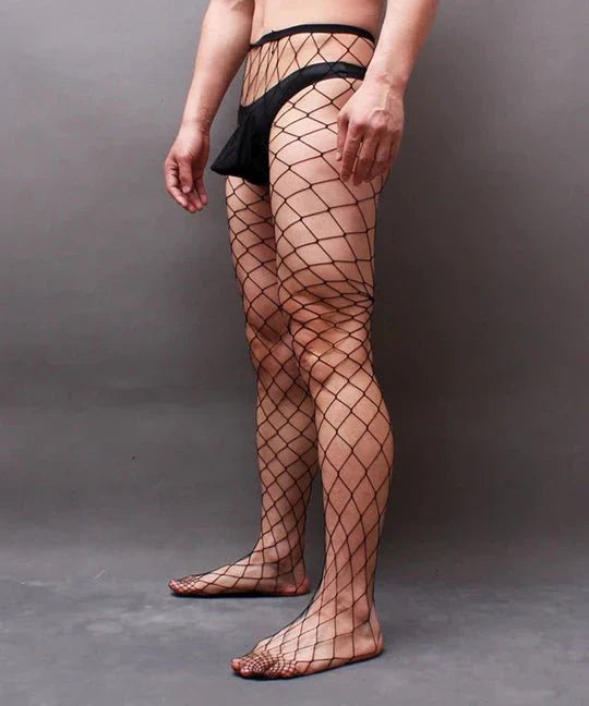 Men's Open Crotch Rhinestone Fishnet Pantyhose - CW026