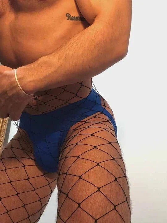 Men's Open Crotch Rhinestone Fishnet Pantyhose - CW026