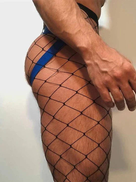 Men's Open Crotch Rhinestone Fishnet Pantyhose - CW026