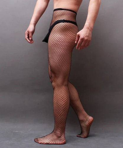 Men's Open Crotch Rhinestone Fishnet Pantyhose - CW026
