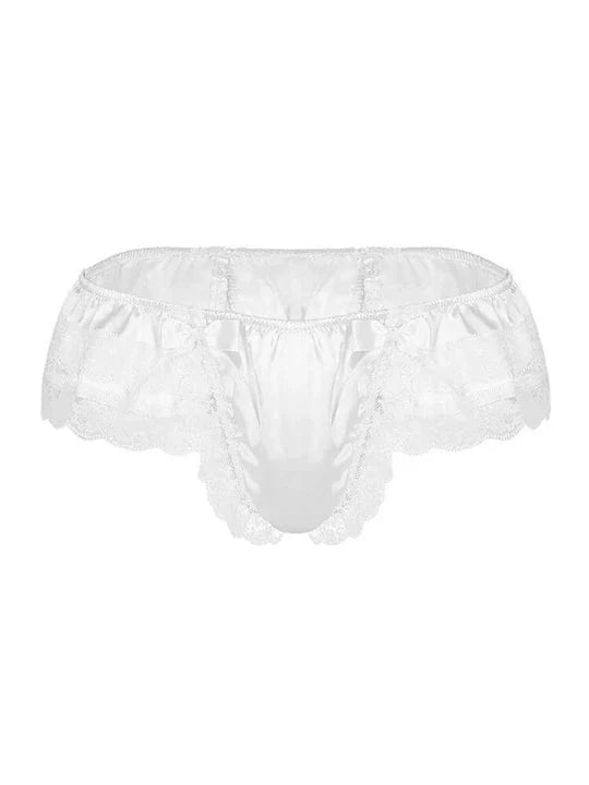 Men's Open Hip Lace Bow Spandex Thong - SJK017