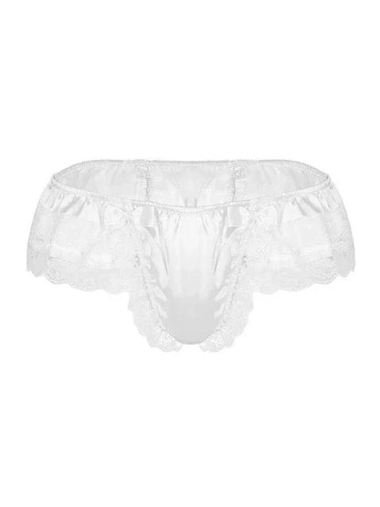 Men's Open Hip Lace Bow Spandex Thong - SJK017