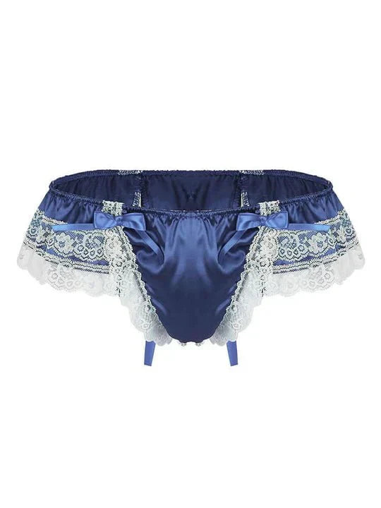 Men's Open Hip Lace Bow Spandex Thong - SJK017