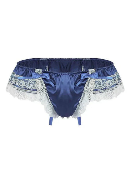 Men's Open Hip Lace Bow Spandex Thong - SJK017