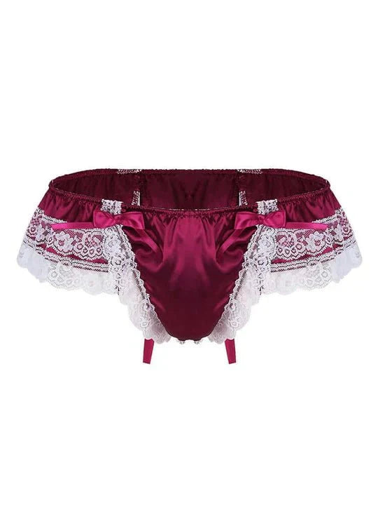 Men's Open Hip Lace Bow Spandex Thong - SJK017