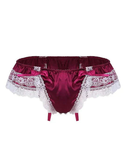 Men's Open Hip Lace Bow Spandex Thong - SJK017