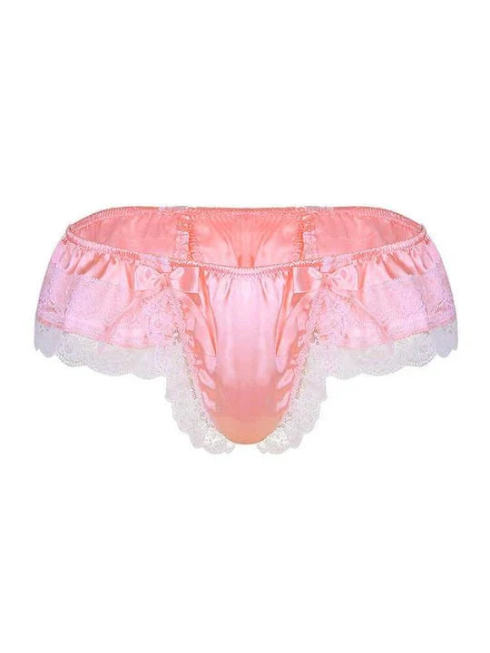 Men's Open Hip Lace Bow Spandex Thong - SJK017