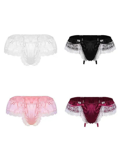 Men's Open Hip Lace Bow Spandex Thong - SJK017