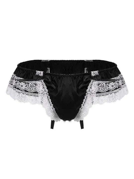 Men's Open Hip Lace Bow Spandex Thong - SJK017