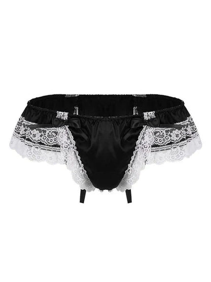Men's Open Hip Lace Bow Spandex Thong - SJK017