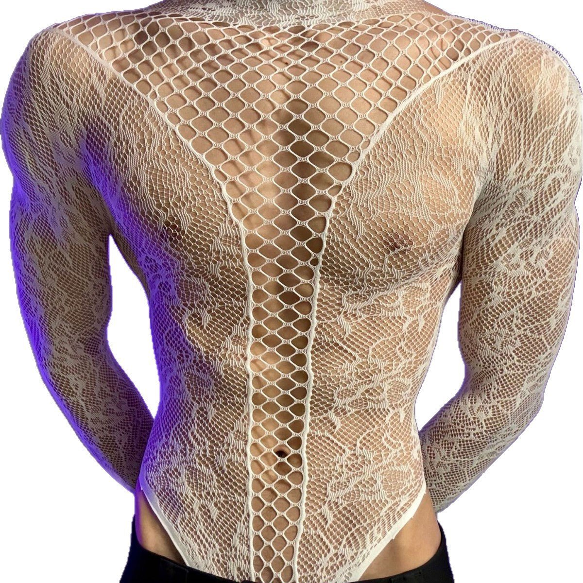 Men’s See-Through Hollow Long Sleeve Bodysuit