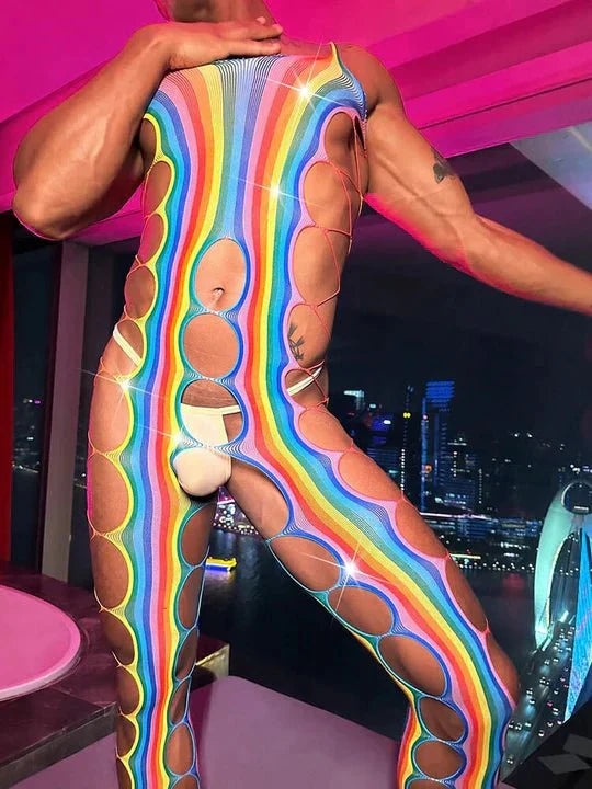 Men's Sexy Hollow Design Rainbow Bodysuit - LTW004