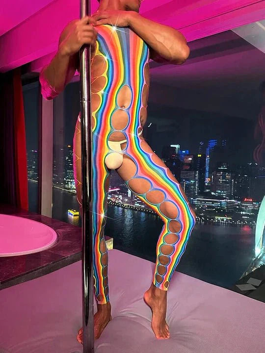 Men's Sexy Hollow Design Rainbow Bodysuit - LTW004