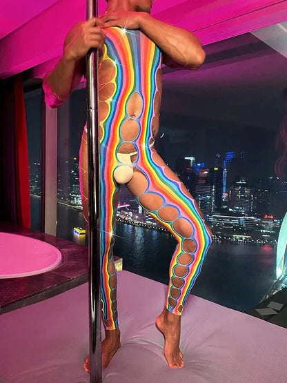 Men's Sexy Hollow Design Rainbow Bodysuit - LTW004