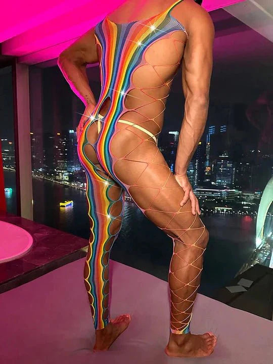 Men's Sexy Hollow Design Rainbow Bodysuit - LTW004