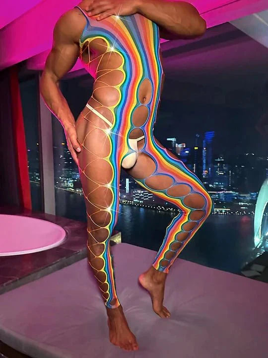 Men's Sexy Hollow Design Rainbow Bodysuit - LTW004