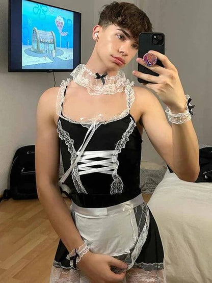 Men's Sexy Lace Maid Set - ZF003