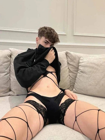 Men's Black Sexy Fishnet Bodysuit