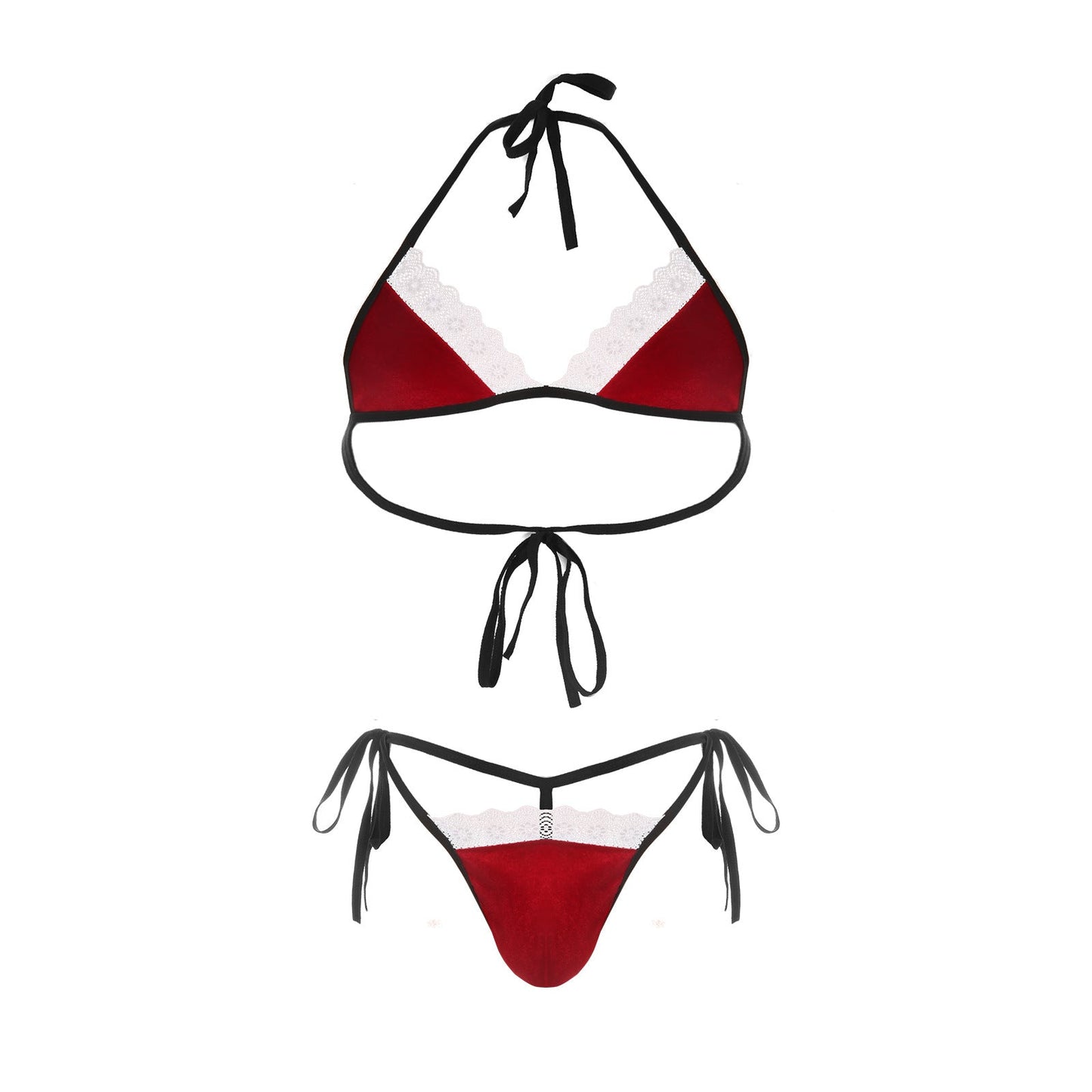 Men's Sexy Lace Red Christmas Bikini Set - QQNY033