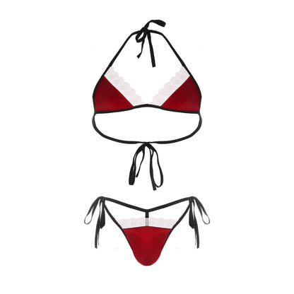 Men's Sexy Lace Red Christmas Bikini Set - QQNY033