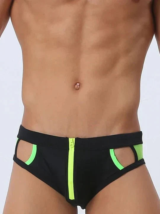 Men's Sexy Mesh Hollow Front Zipper Swim Briefs - YK058