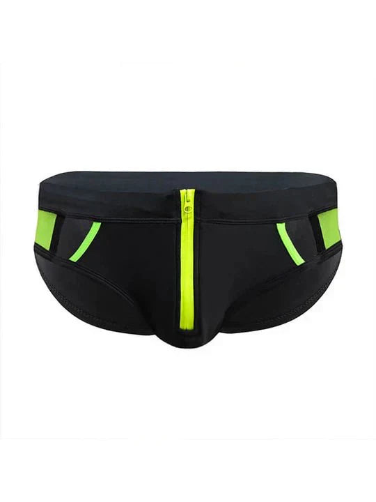 Men's Sexy Mesh Hollow Front Zipper Swim Briefs - YK058