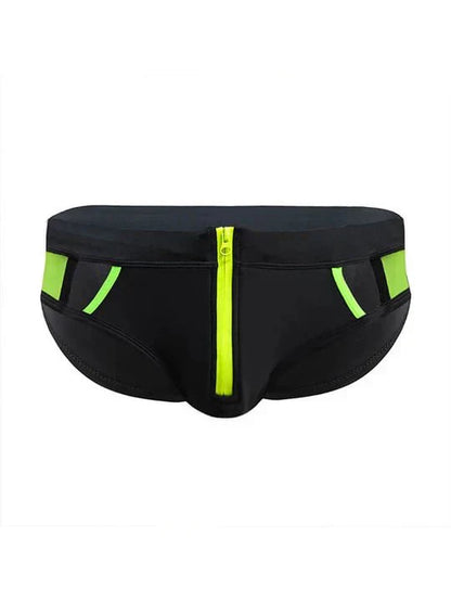 Men's Sexy Mesh Hollow Front Zipper Swim Briefs - YK058