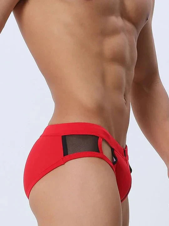 Men's Sexy Mesh Hollow Front Zipper Swim Briefs - YK058