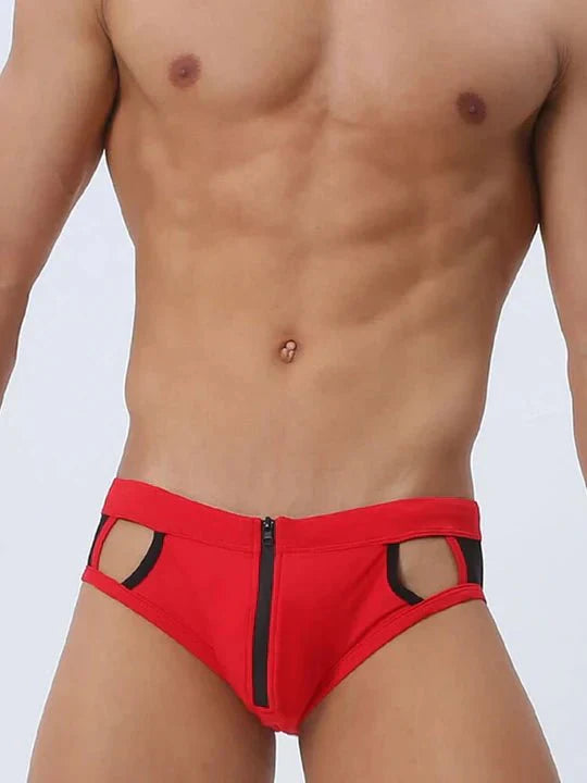 Men's Sexy Mesh Hollow Front Zipper Swim Briefs - YK058