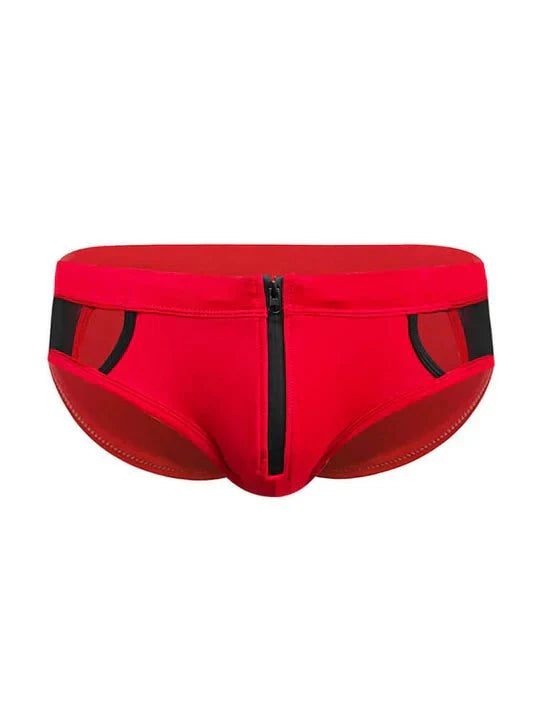 Men's Sexy Mesh Hollow Front Zipper Swim Briefs - YK058