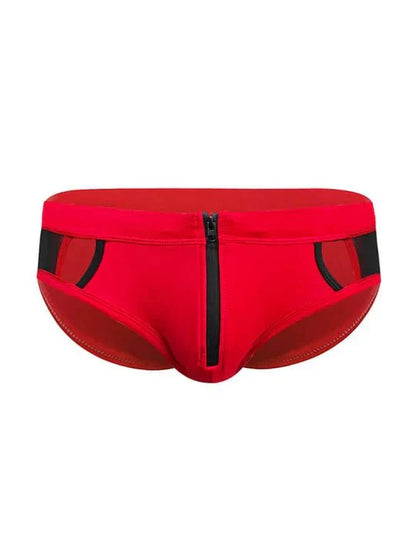 Men's Sexy Mesh Hollow Front Zipper Swim Briefs - YK058