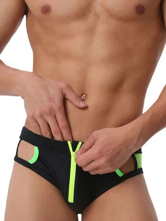 Men's Sexy Mesh Hollow Front Zipper Swim Briefs - YK058