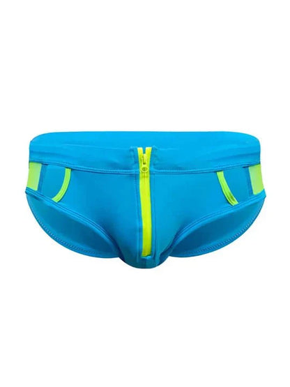 Men's Sexy Mesh Hollow Front Zipper Swim Briefs - YK058