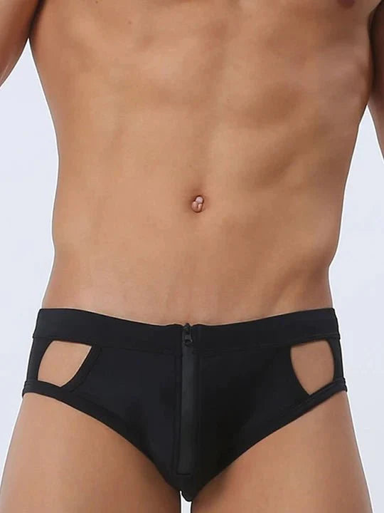 Men's Sexy Mesh Hollow Front Zipper Swim Briefs - YK058