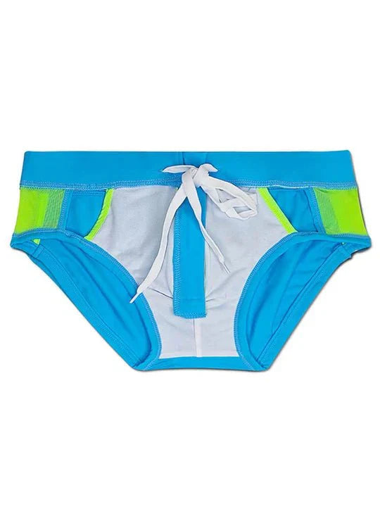 Men's Sexy Mesh Hollow Front Zipper Swim Briefs - YK058