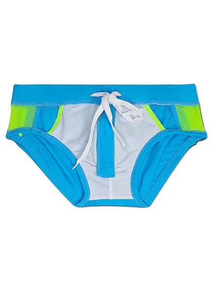 Men's Sexy Mesh Hollow Front Zipper Swim Briefs - YK058