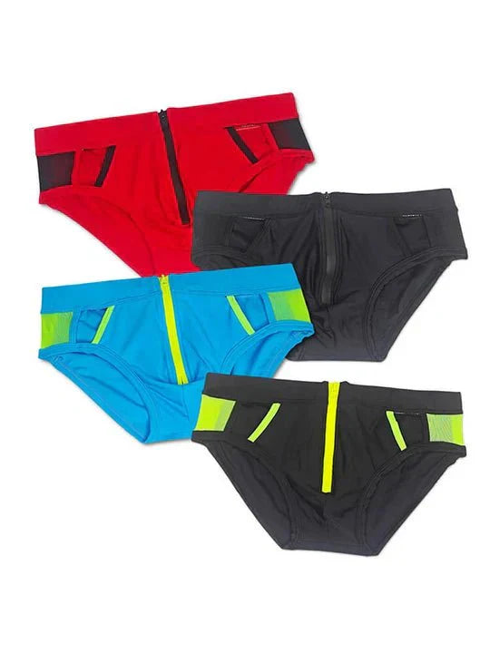 Men's Sexy Mesh Hollow Front Zipper Swim Briefs - YK058