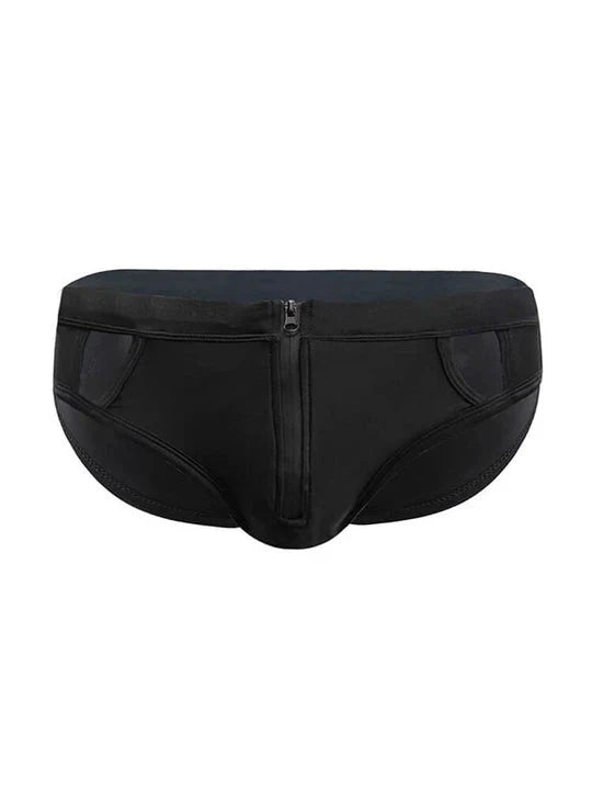 Men's Sexy Mesh Hollow Front Zipper Swim Briefs - YK058