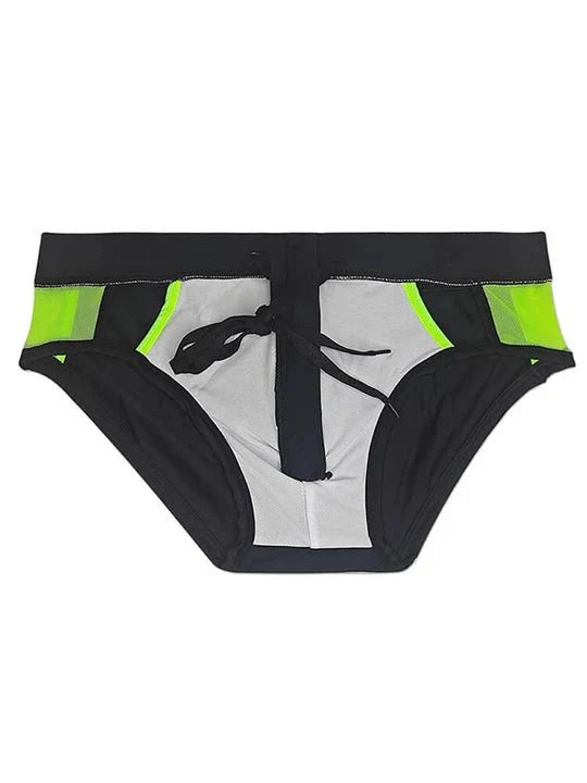 Men's Sexy Mesh Hollow Front Zipper Swim Briefs - YK058
