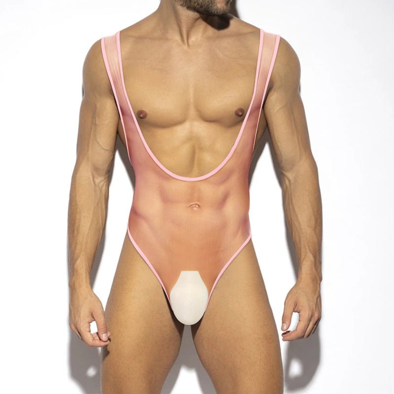 Men’s Sheer Ice Silk Bodysuit with Pouch - LTY071