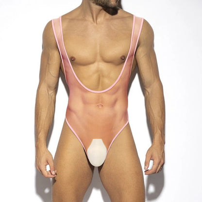 Men’s Sheer Ice Silk Bodysuit with Pouch - LTY071