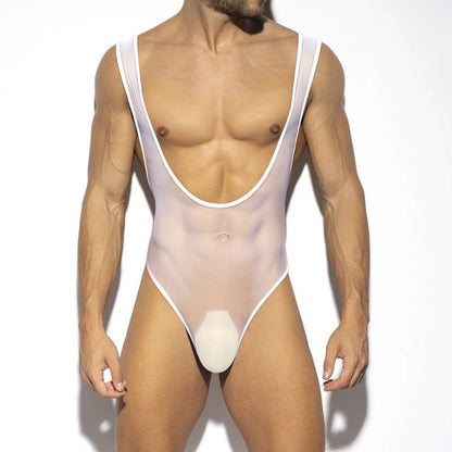 Men’s Sheer Ice Silk Bodysuit with Pouch - LTY071