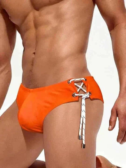 Men's Single Side Tether Low Rise Swim Briefs - YK035